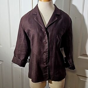 Franco Callegari 100% brown linen‎ button-down blouse 3/4 sleeves size 42 (XL)